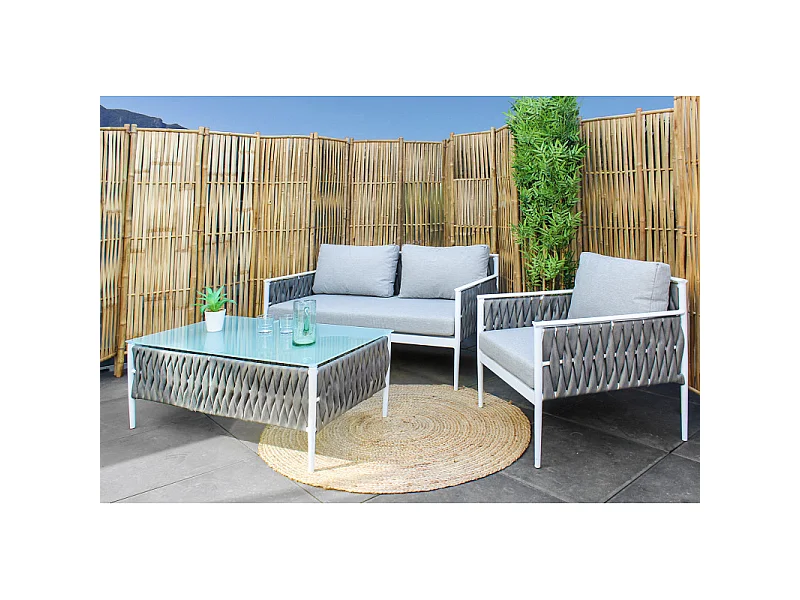 Canapé bas 2 places de jardin en aluminium et textilène tressé - CAMI