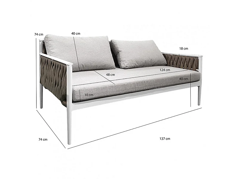 Canapé bas 2 places de jardin en aluminium et textilène tressé - CAMI