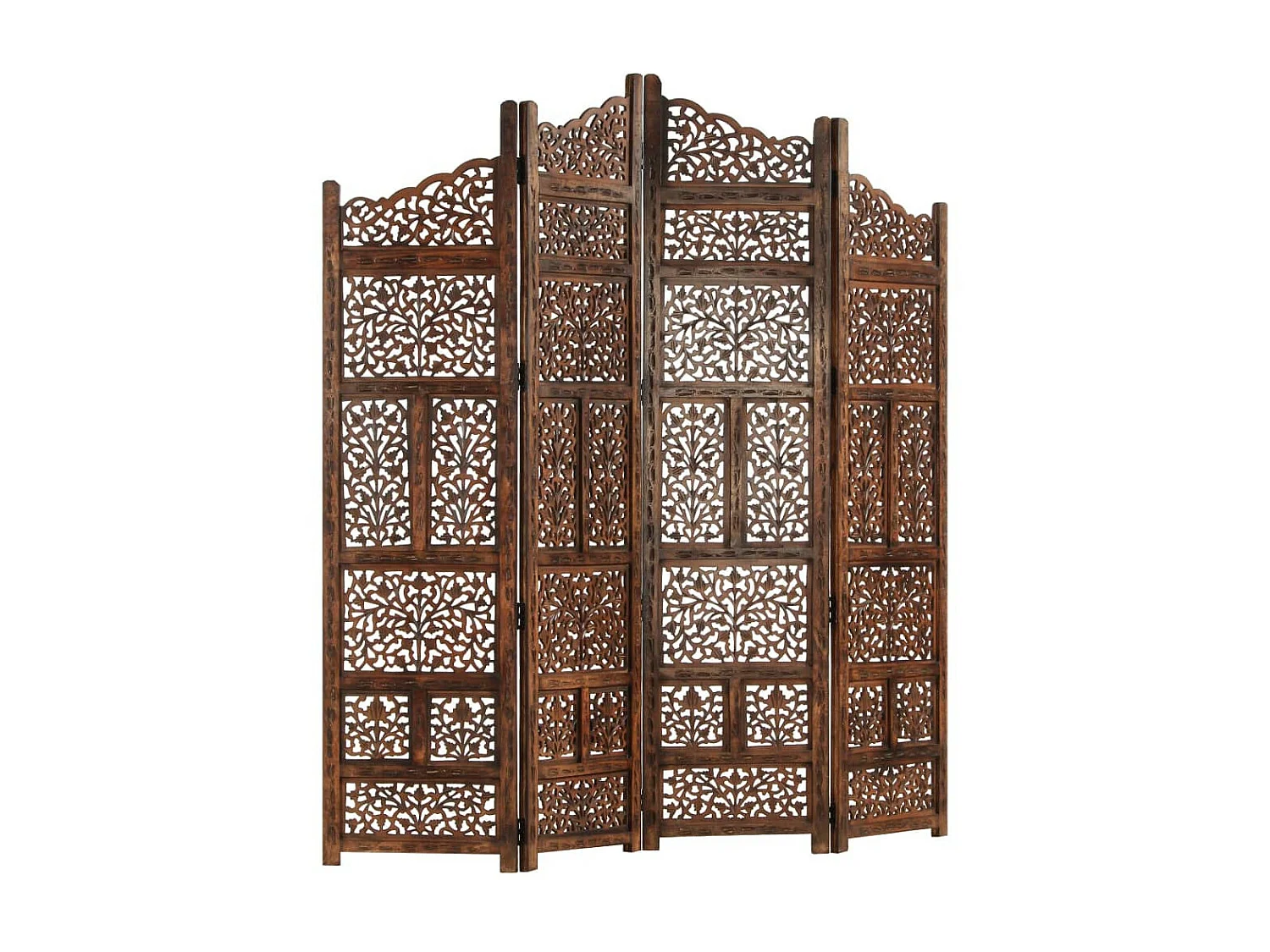 Cloison de séparation 4 panneaux Marron 160x165 Bois manguier