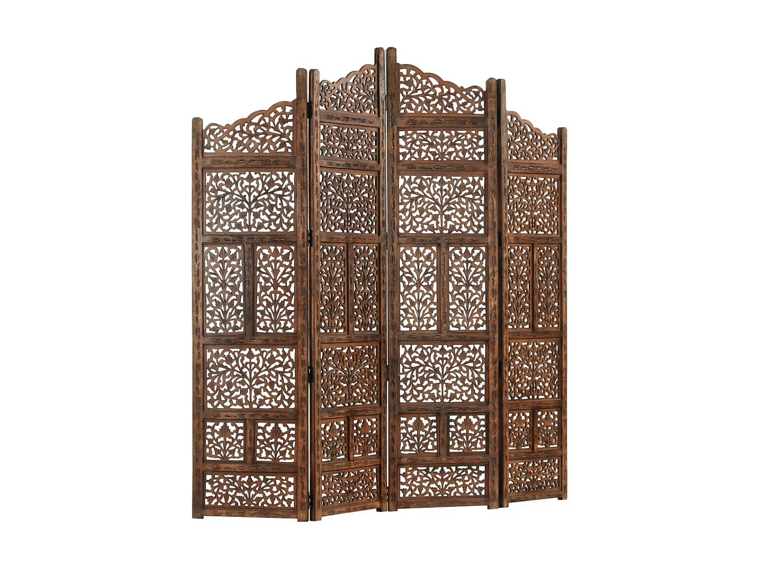 Cloison de séparation 4 panneaux Marron 160x165 Bois manguier