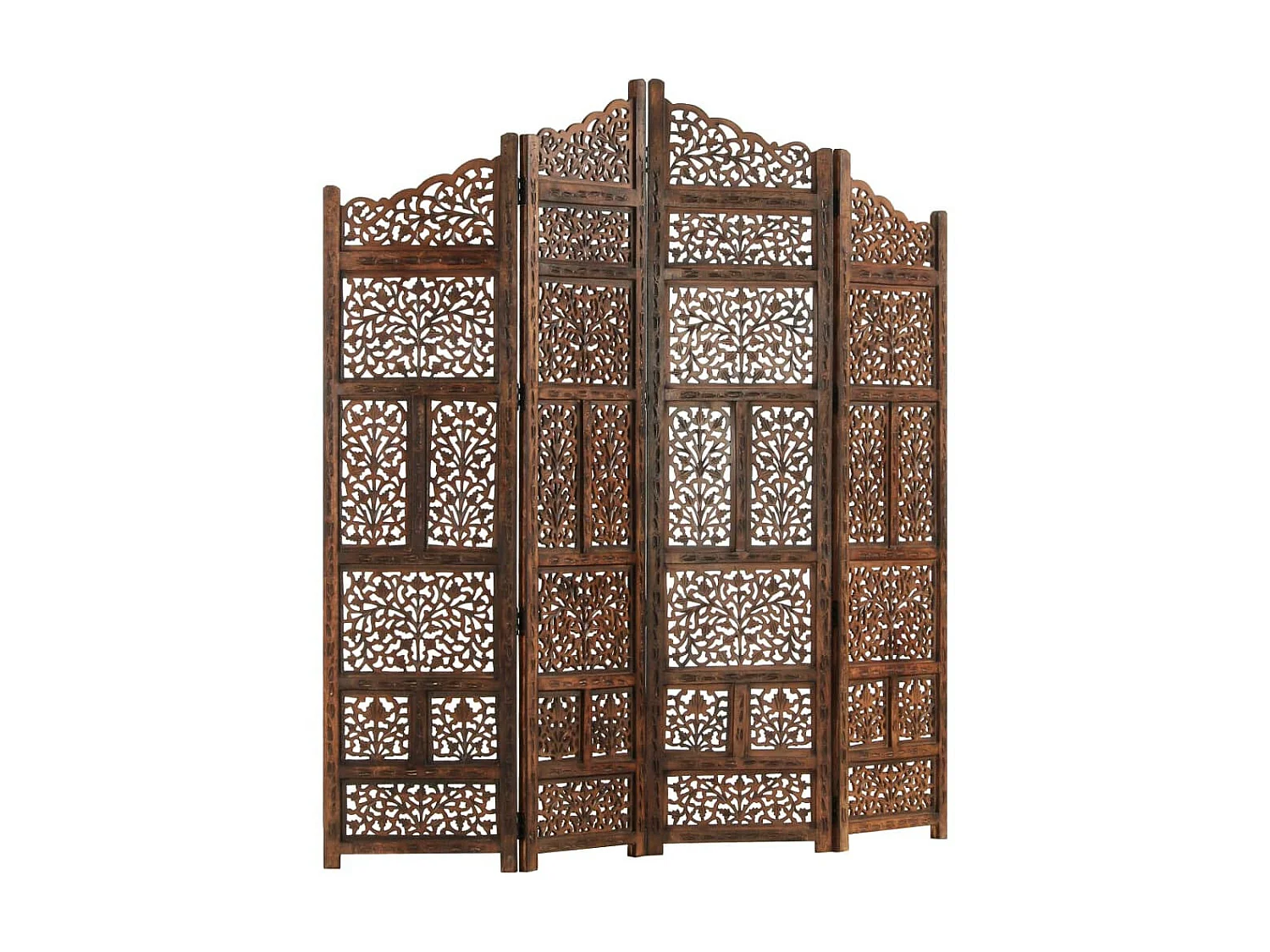 Cloison de séparation 4 panneaux Marron 160x165 Bois manguier