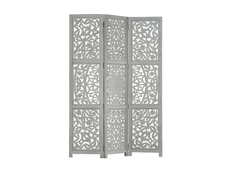 Cloison de séparation 3 panneaux Gris 120x165 Bois manguier 2