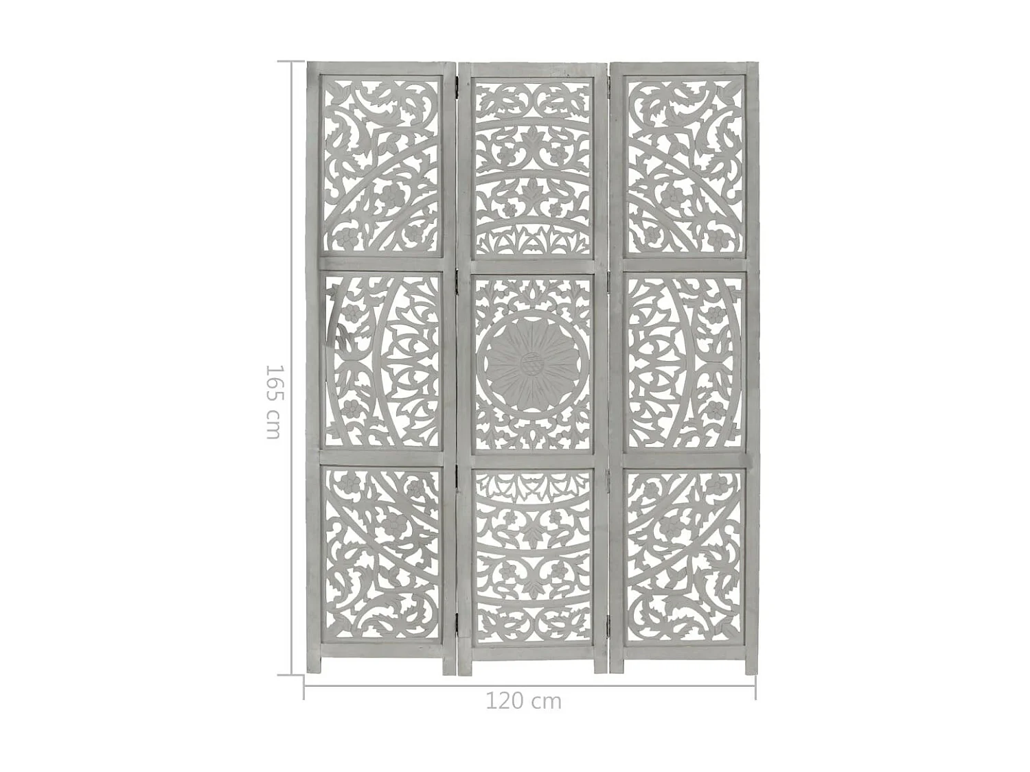 Cloison de séparation 3 panneaux Gris 120x165 Bois manguier 2