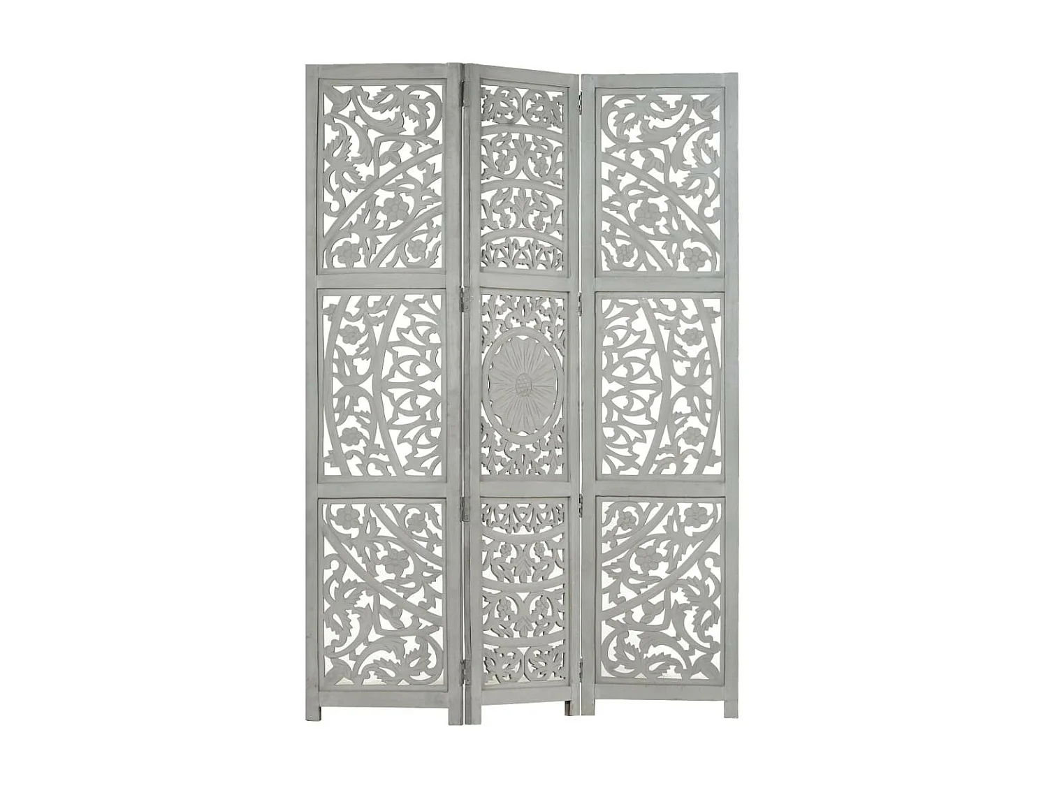 Cloison de séparation 3 panneaux Gris 120x165 Bois manguier 2