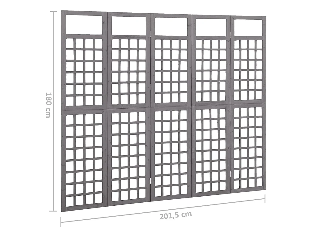 Cloison de séparation à 5 panneaux Bois de pin Gris 201,5x180