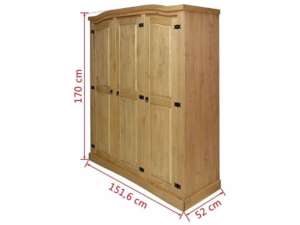 Armoire 3 portes pin massif naturel Mexica