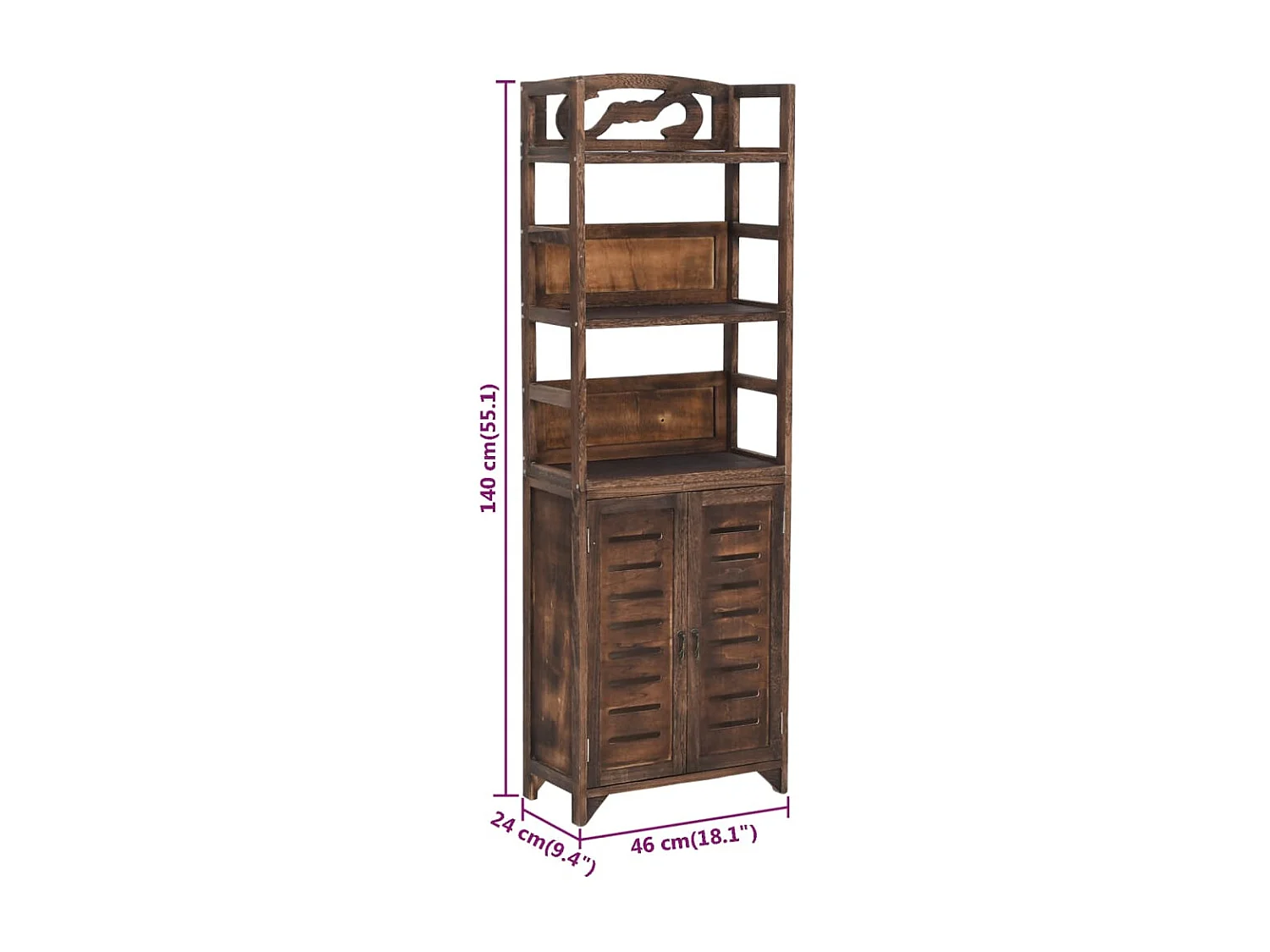 338506 Display Cabinet Dark Brown 46x24x140 Solid Paulownia Wood