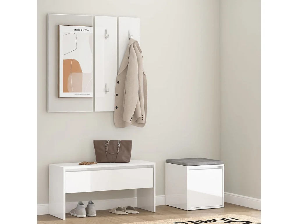 Ensemble de meubles de couloir Blanc brillant Bois d'ingénierie