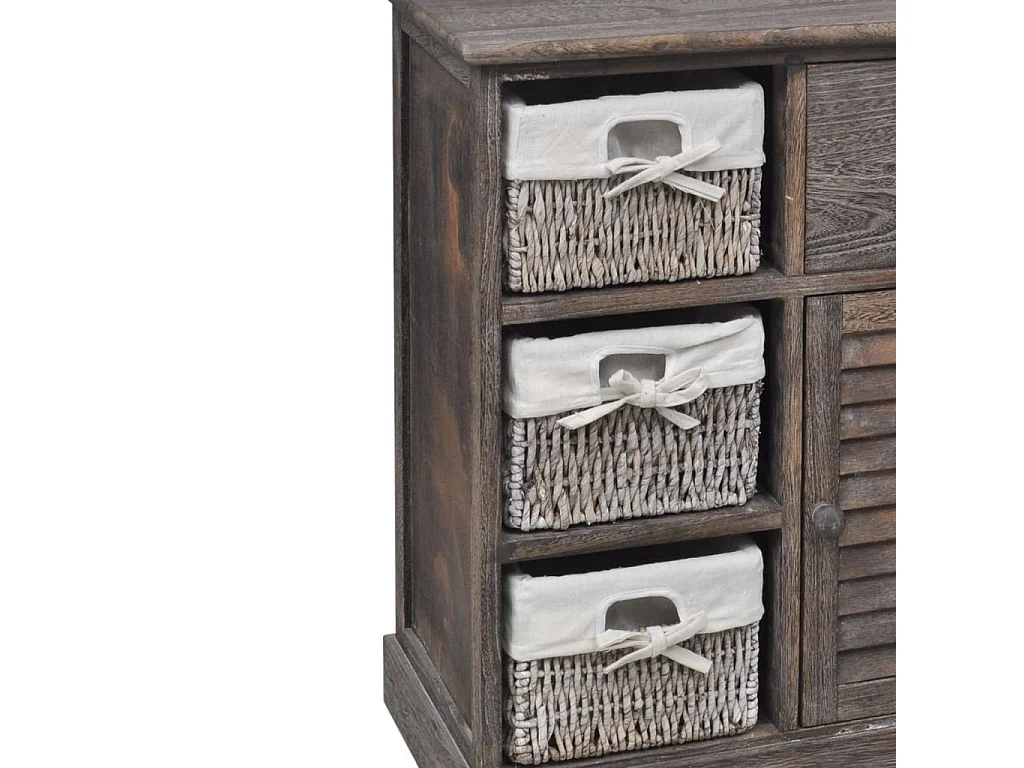 Armoire en bois 3 paniers gauches en tissage Marron