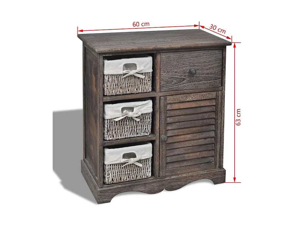 Armoire en bois 3 paniers gauches en tissage Marron