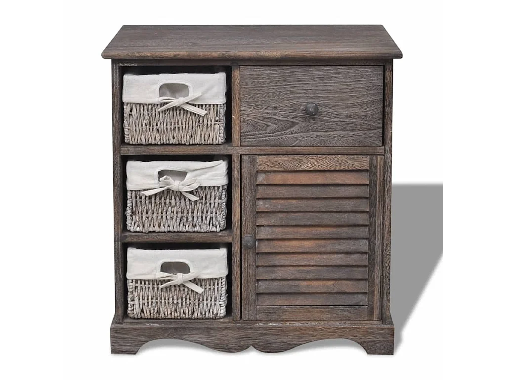 Armoire en bois 3 paniers gauches en tissage Marron