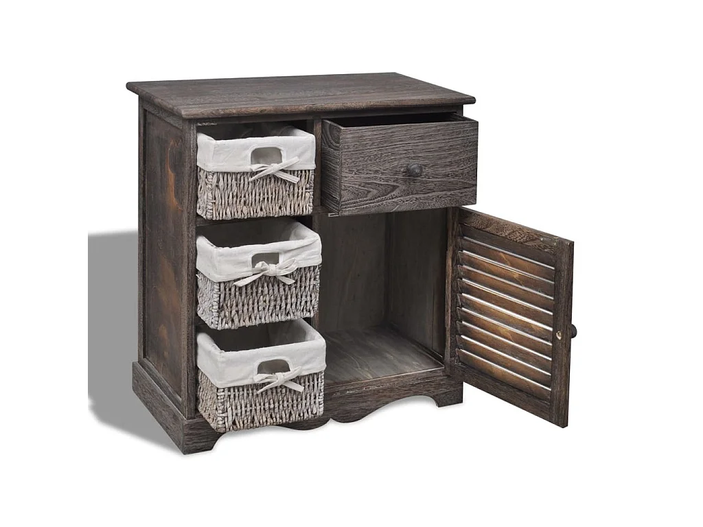 Armoire en bois 3 paniers gauches en tissage Marron