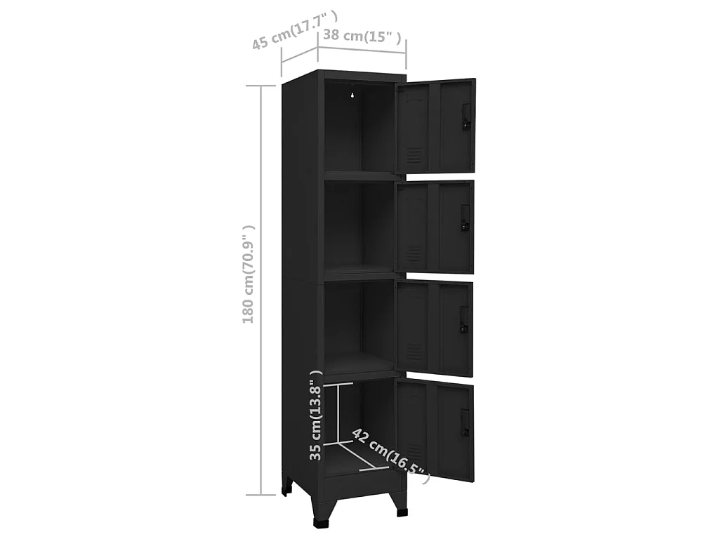 Armoire à casiers Noir 38x45x180 Acier