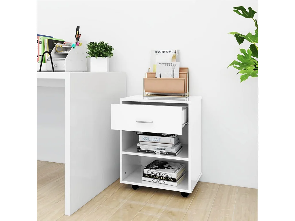 Armoire à roulettes Blanc brillant 46x36x59