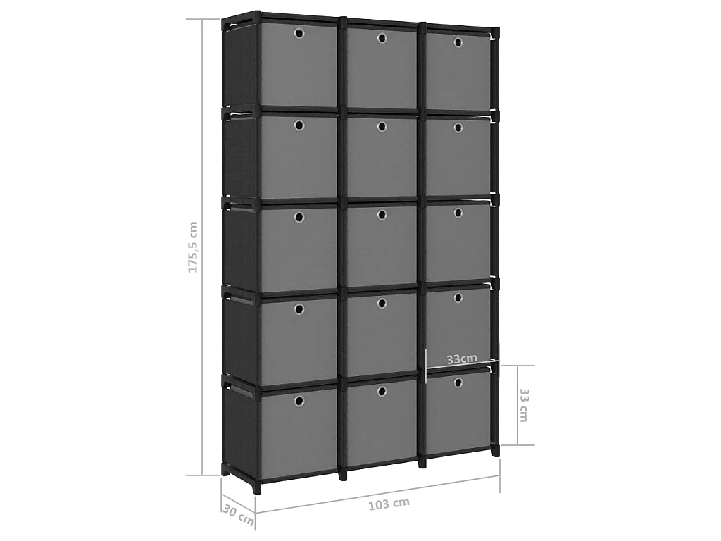 Étagère à 15 cubes avec boîtes Noir 103x30x175,5 Tissu