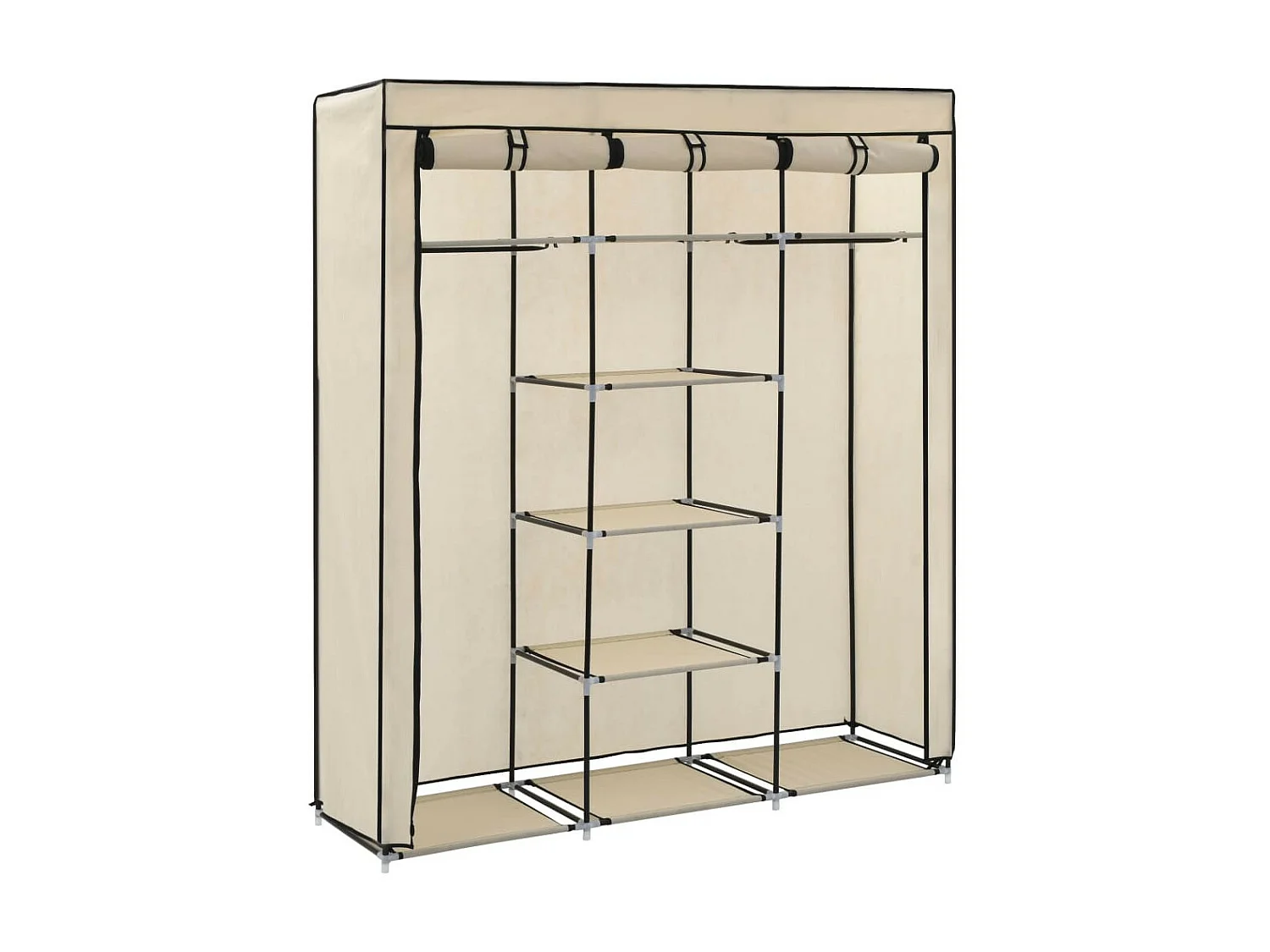 Armoire avec compartiments et barres Crème 150x45x175 Tissu