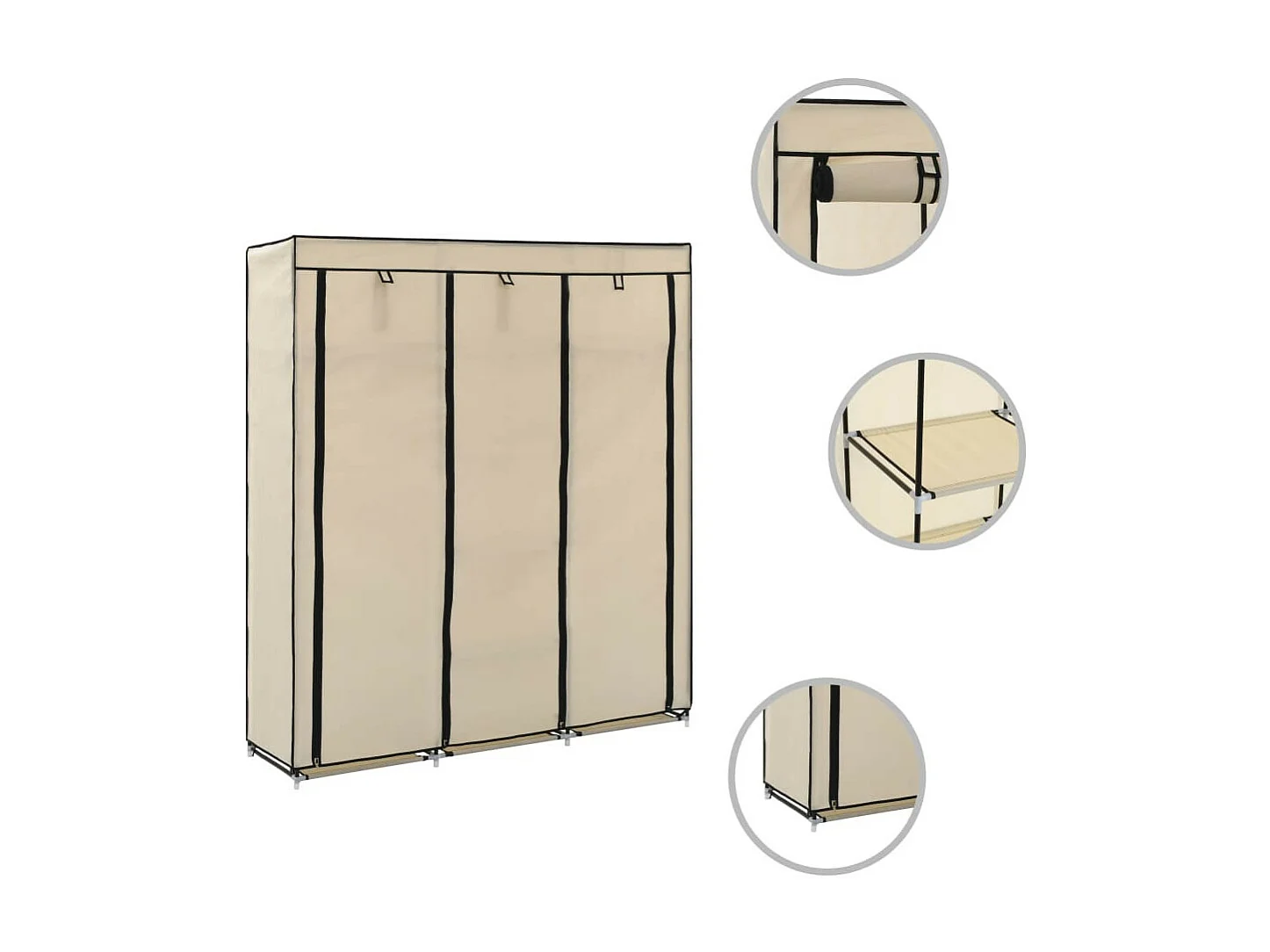 Armoire avec compartiments et barres Crème 150x45x175 Tissu