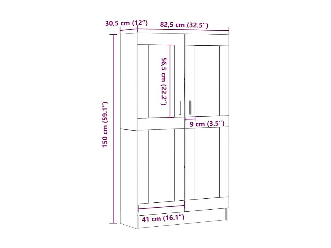 Armoire multifonction mi hauteur 2 portes Kala 82cm - Solution gain de place-Chêne clair