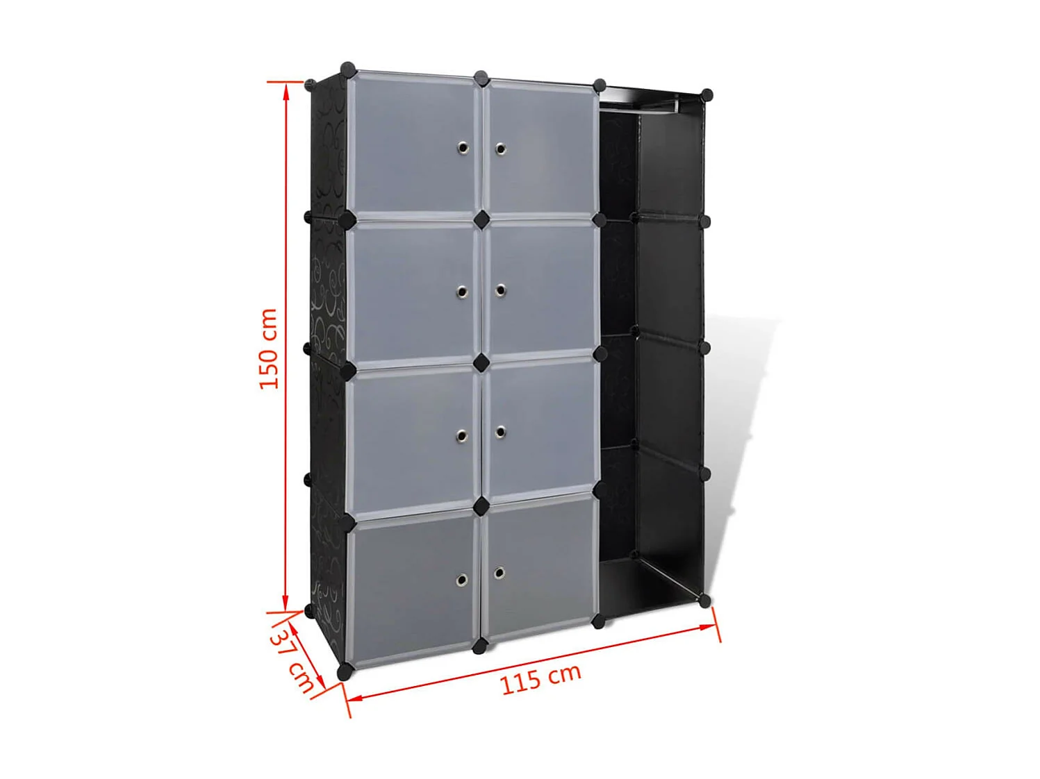 Armoire modulaire 9 compartiments Noir et blanc 37 x 115x150