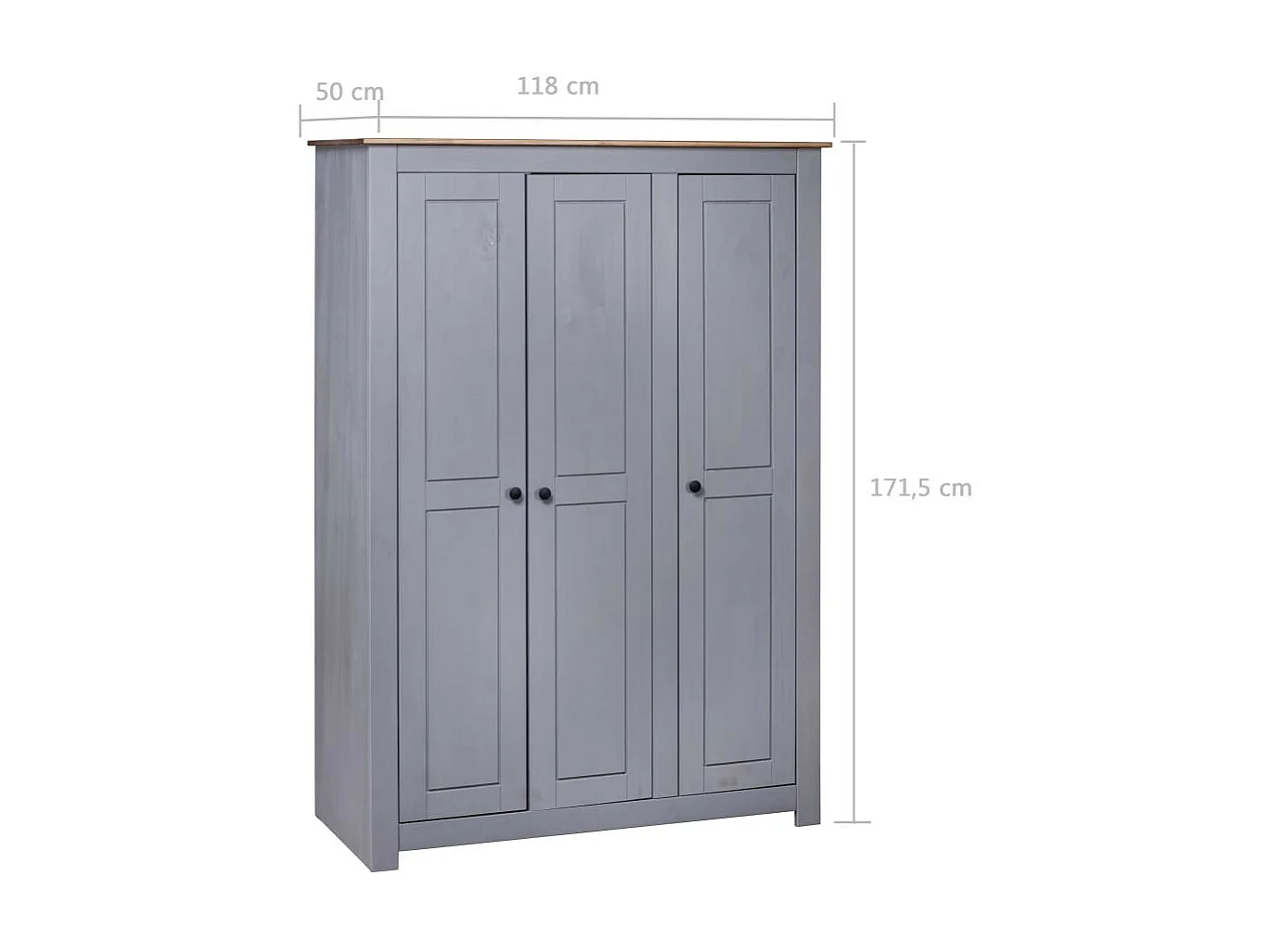 Garde-robe 3 portes Gris 118x50x171,5 Pin Assortiment Panama