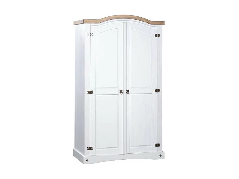 Armoire 2 portes pin massif blanc et bois clair Harrie