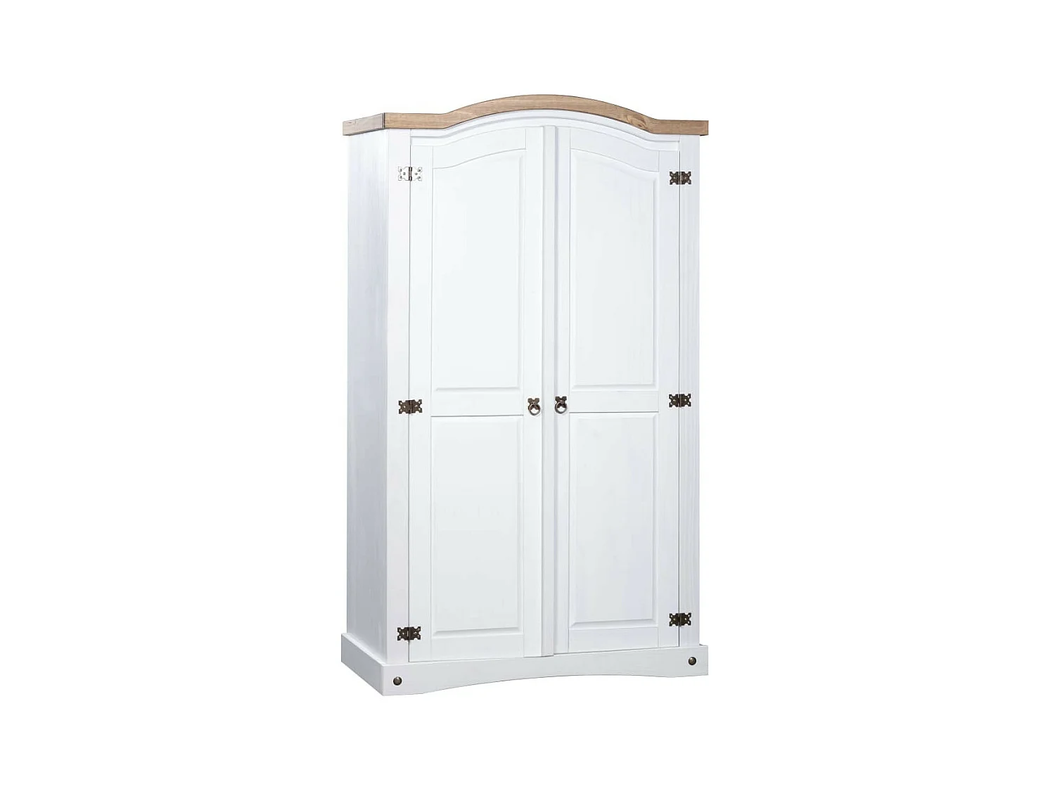 Armoire 2 portes pin massif blanc et bois clair Harrie