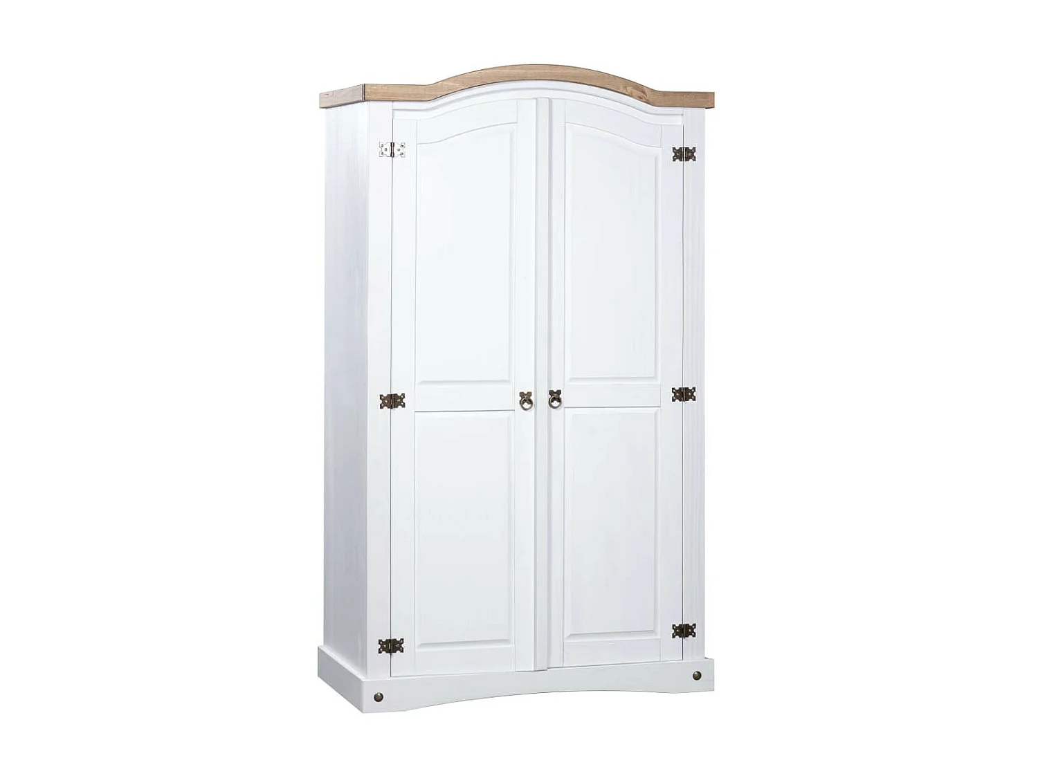 Armoire 2 portes pin massif blanc et bois clair Harrie