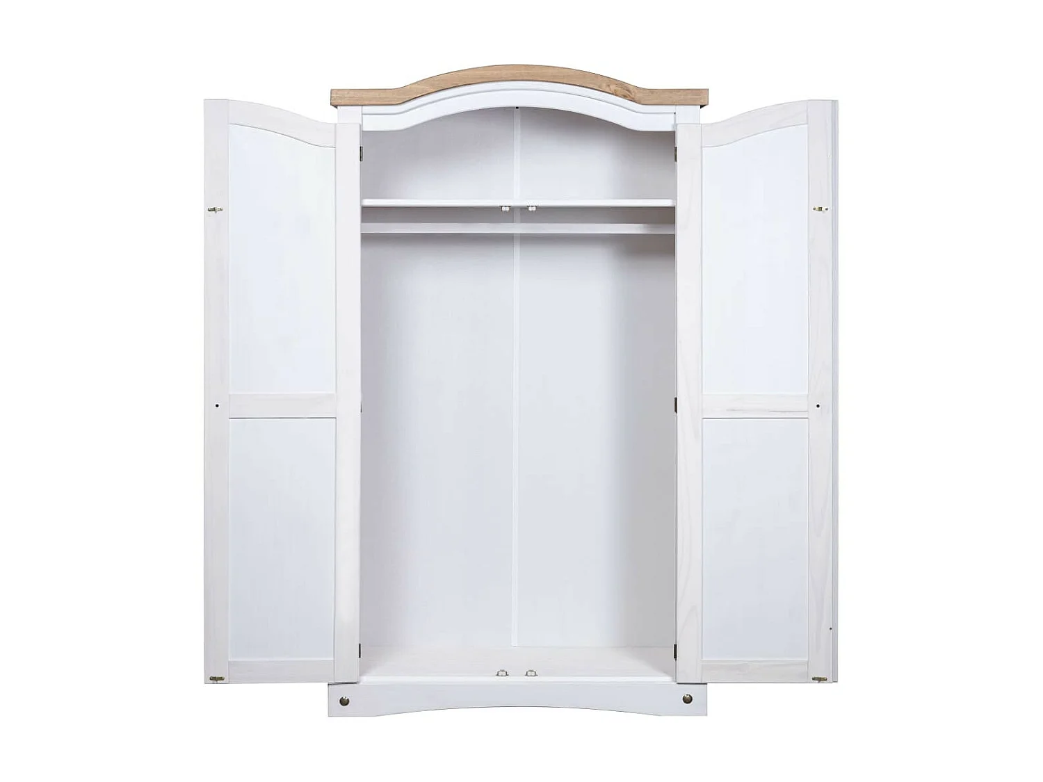 Armoire 2 portes pin massif blanc et bois clair Harrie