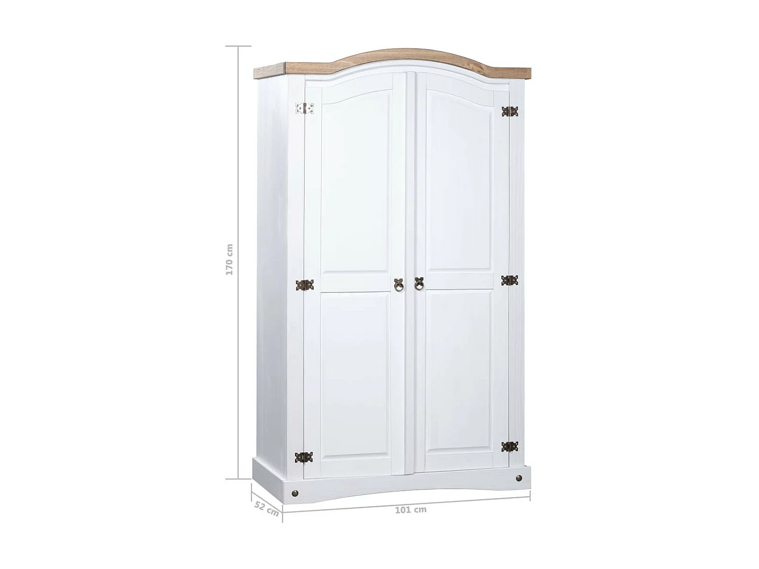 Armoire 2 portes pin massif blanc et bois clair Harrie