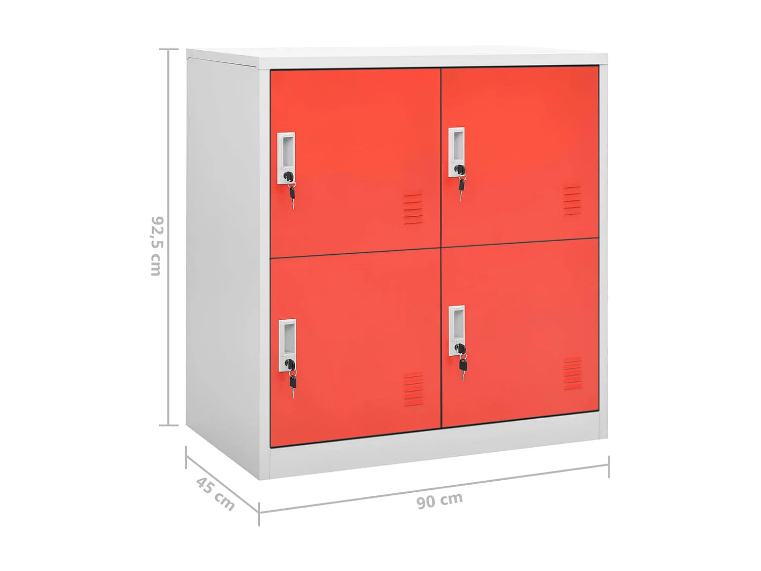Armoire à 4 casiers Gris clair et rouge 90x45x92,5 Acier