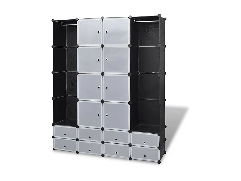 Cabinet modulable avec 18 compartiments noir et blanc 37x146x180,5