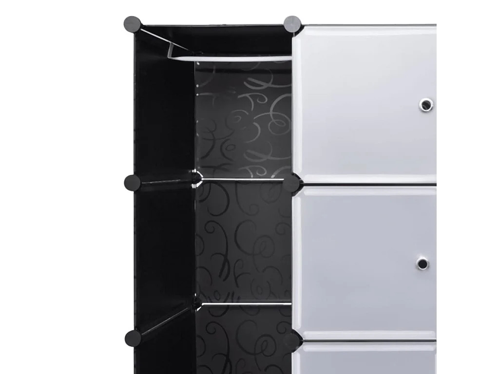 Cabinet modulable avec 18 compartiments noir et blanc 37x146x180,5