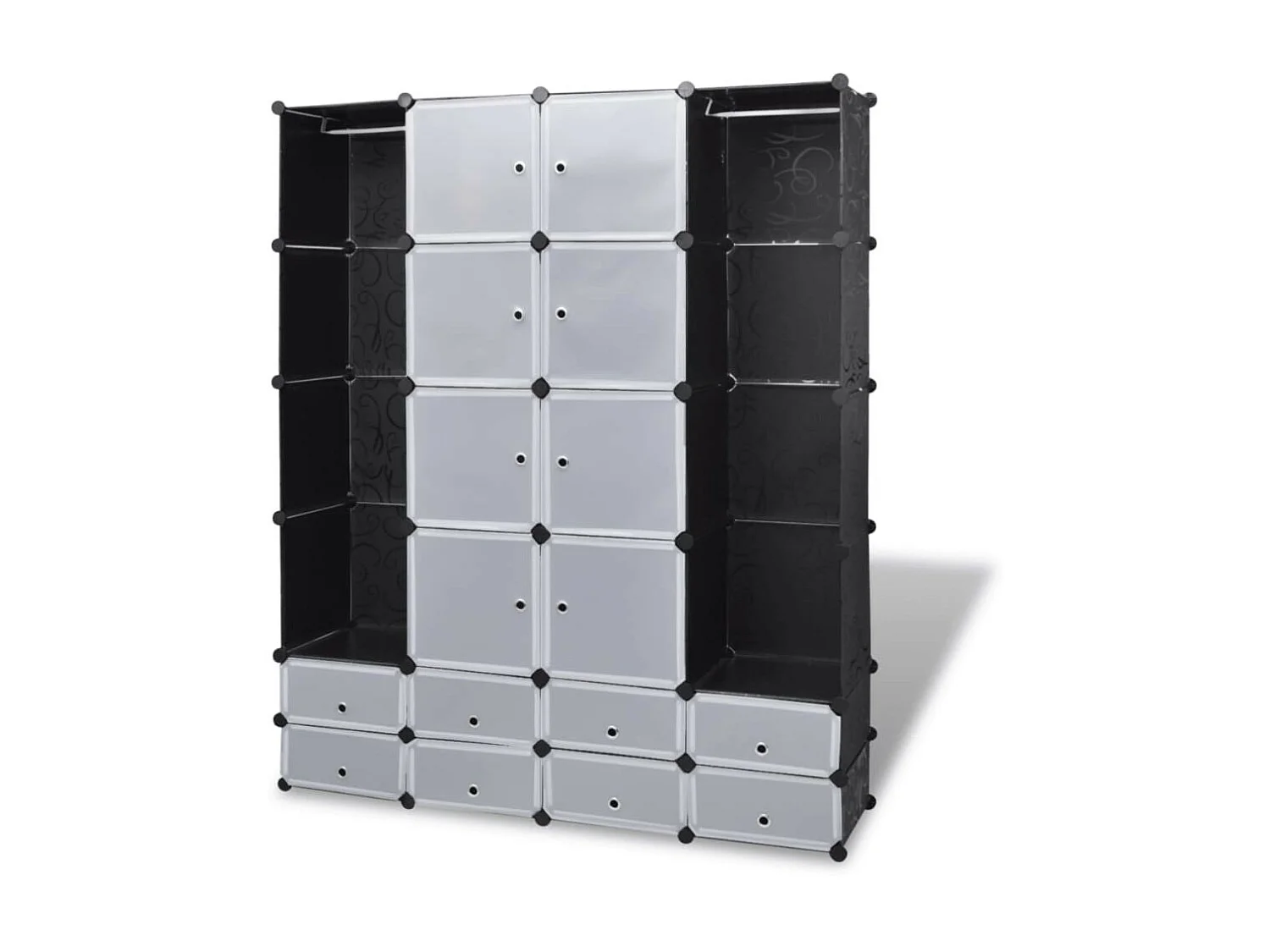 Cabinet modulable avec 18 compartiments noir et blanc 37x146x180,5