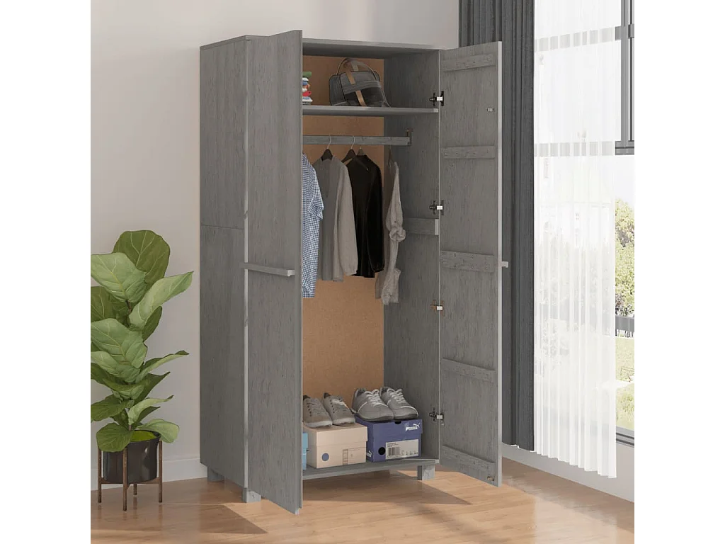 Garde-robe Gris clair 89x50x180 Bois massif de pin