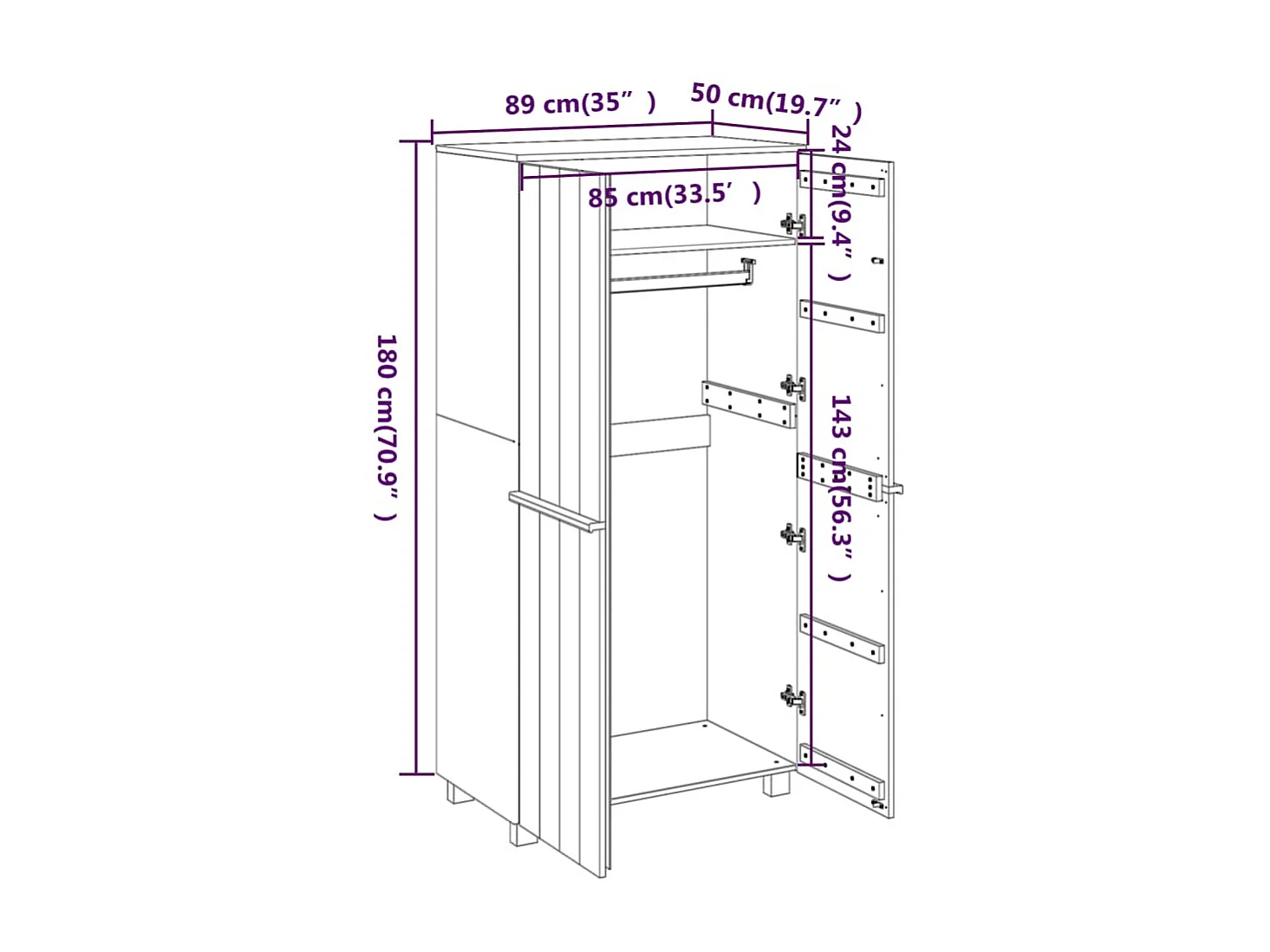 Garde-robe Gris clair 89x50x180 Bois massif de pin