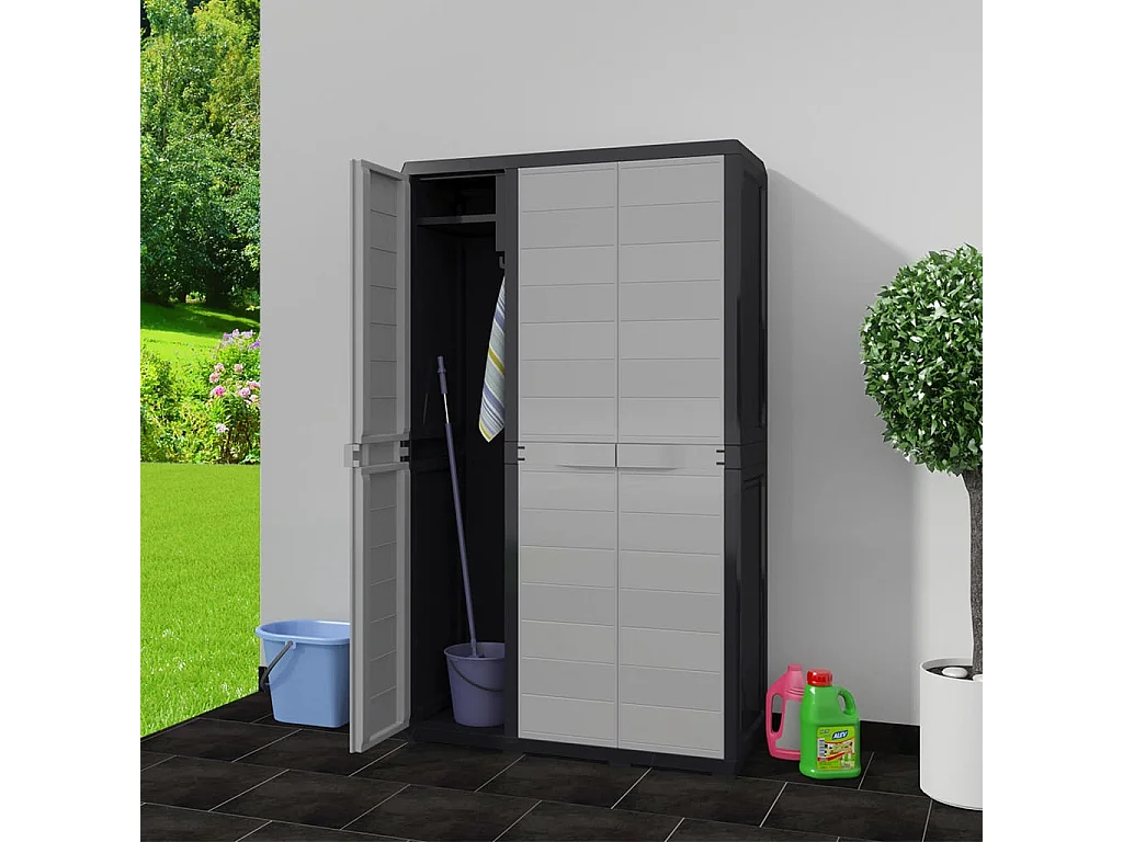 Armoire de rangement de jardin avec 4 étagères Noir et gris