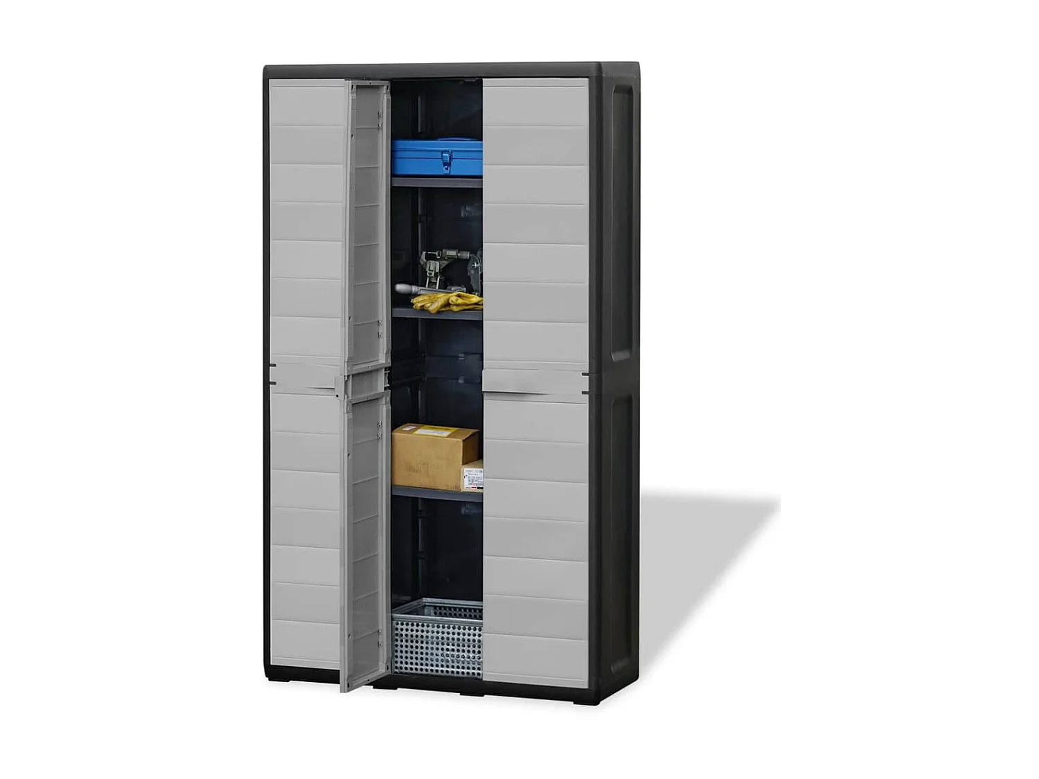 Armoire de rangement de jardin avec 4 étagères Noir et gris