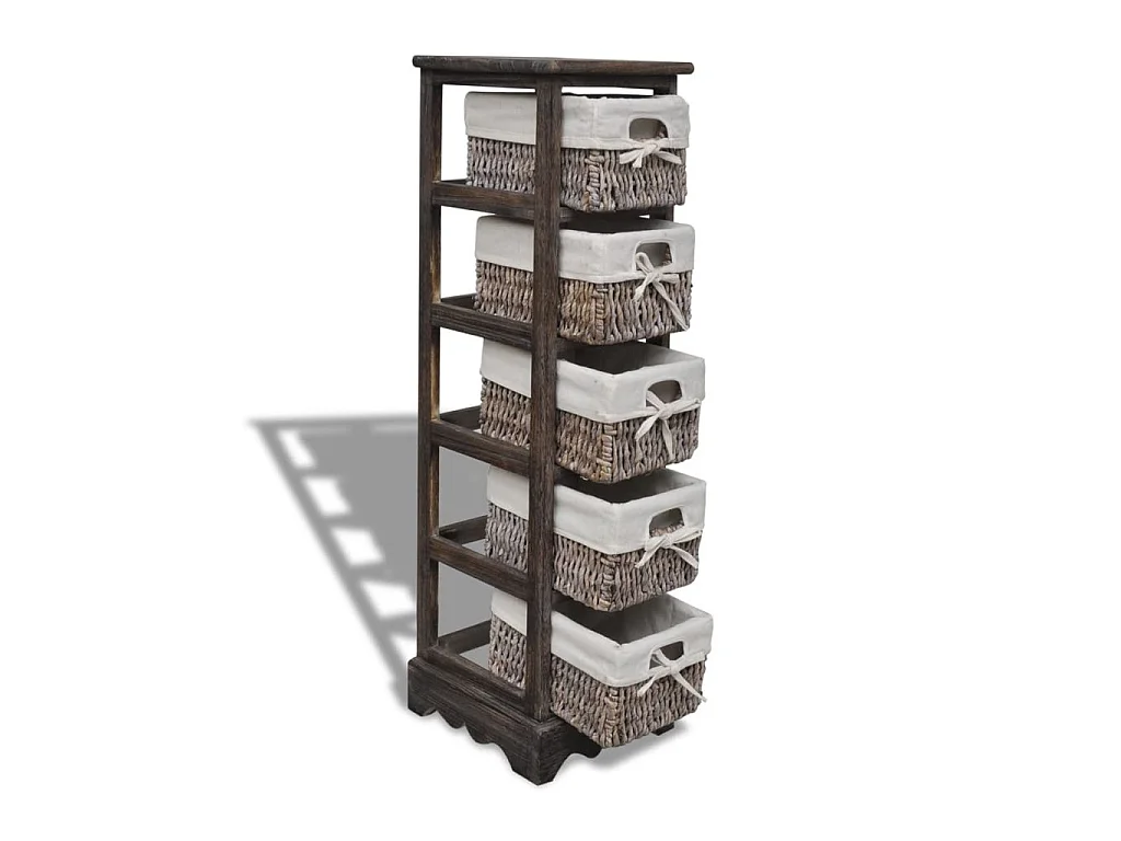 Étagère de rangement Bois Marron 5 paniers en tissage