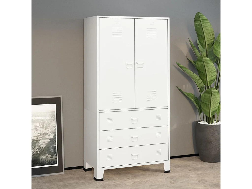 Garde-robe Blanc 90x50x180 Métal