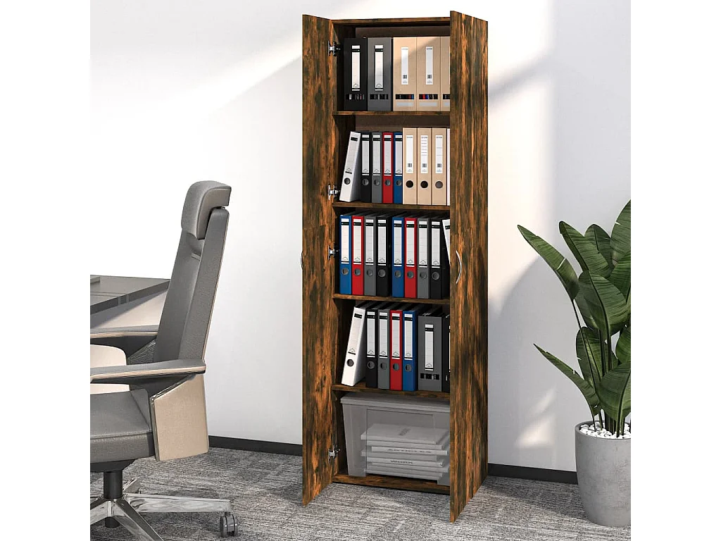 Armoire multi rangement Chêne fumé 60x32x190 Bois d'ingénierie