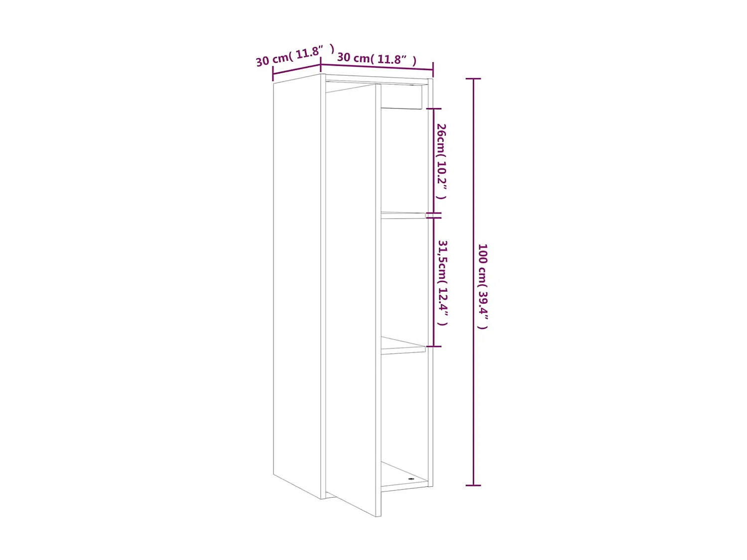 Armoire murale 30x30x100 Bois de pin massif
