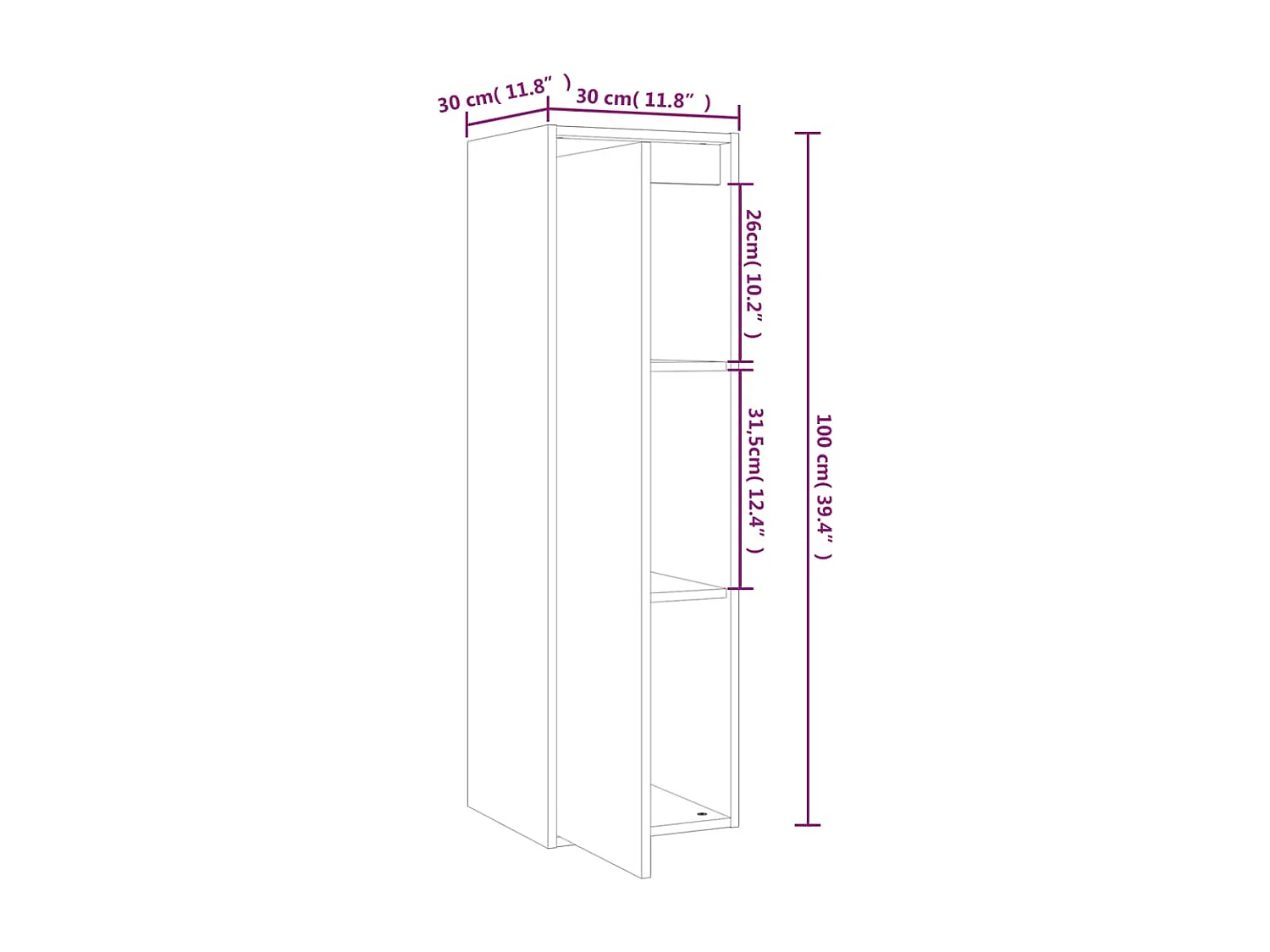 Armoire murale 30x30x100 Bois de pin massif