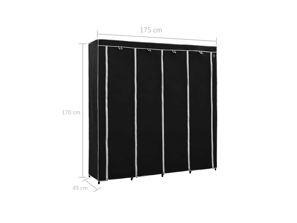 Garde-robe avec 4 compartiments Noir 175x45x170
