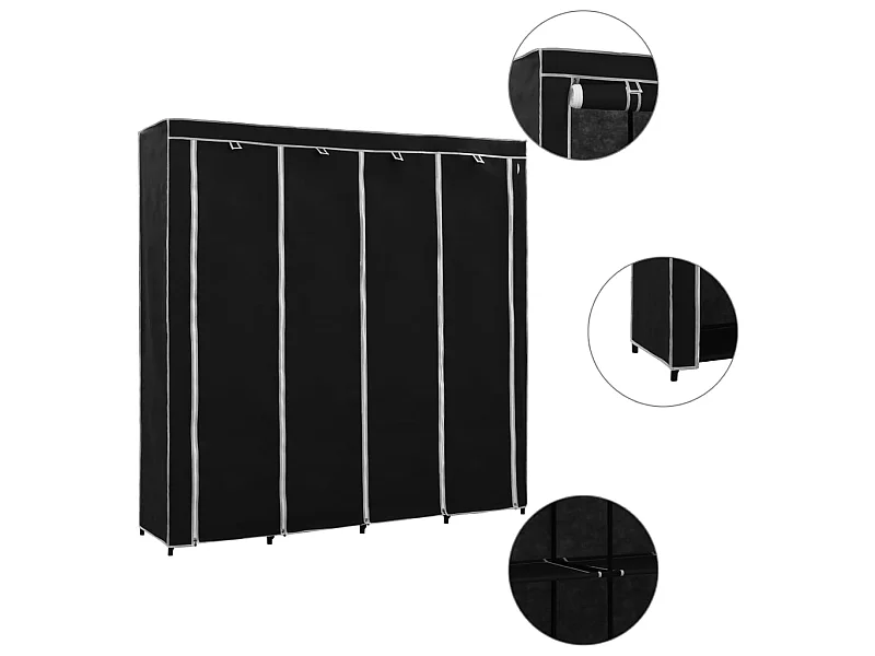 Garde-robe avec 4 compartiments Noir 175x45x170