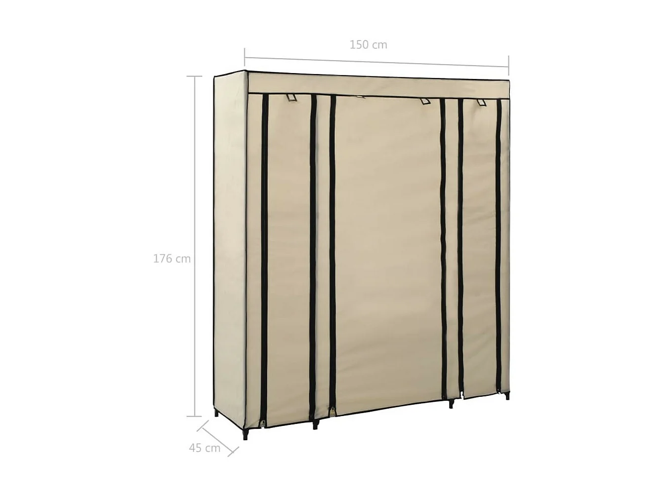 Armoire avec compartiments et tiges Crème 150x45x176 Tissu
