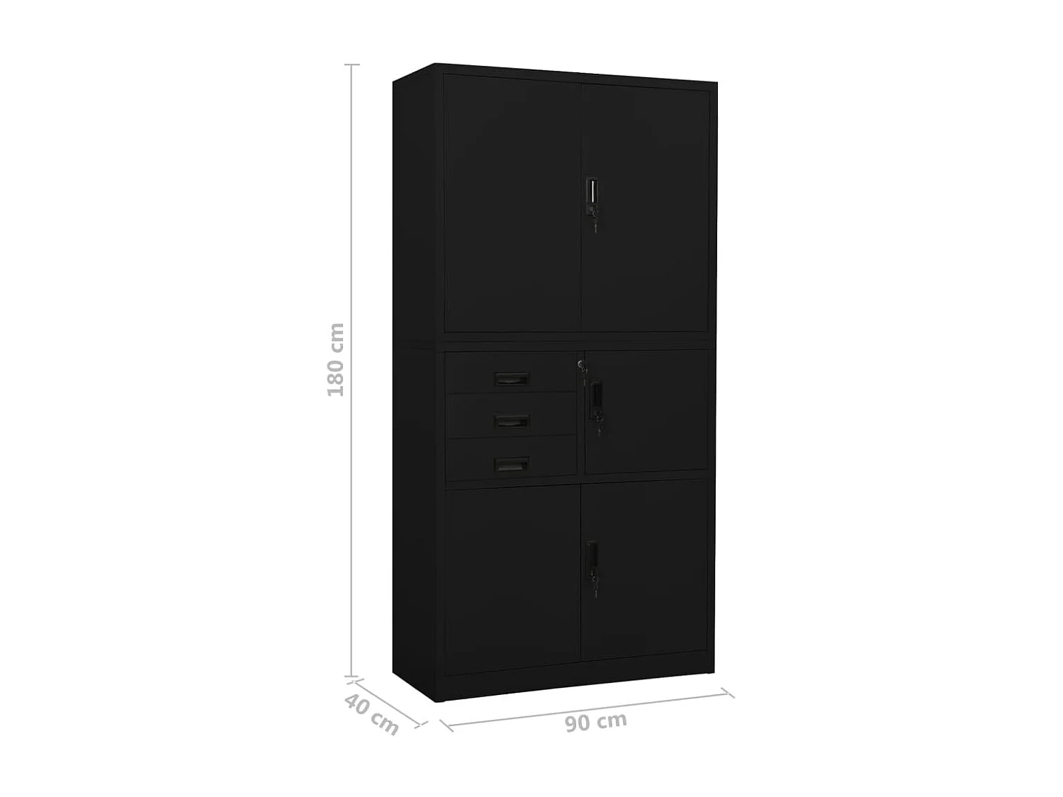 Armoire de bureau Noir 90x40x180 Acier 3