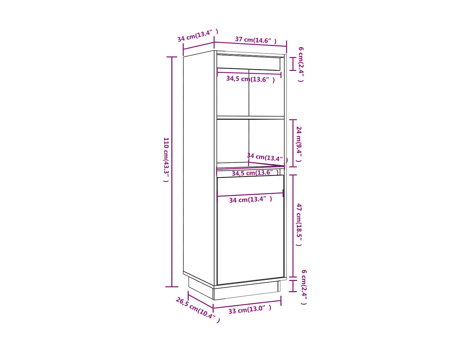Rangement Blanc 37x34x110 Bois massif de pin