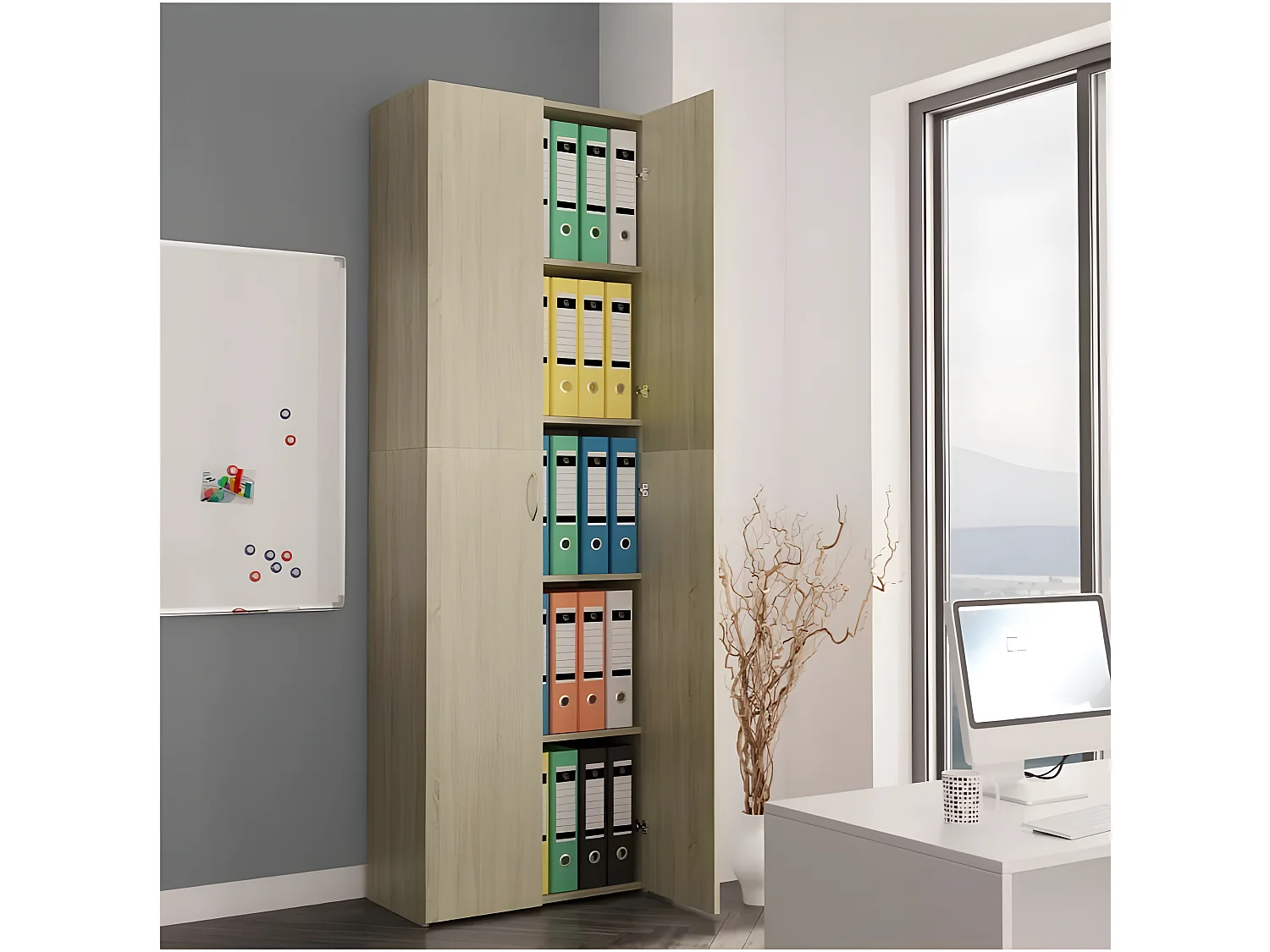 Armoire de bureau 2 portes chêne clair Ousti