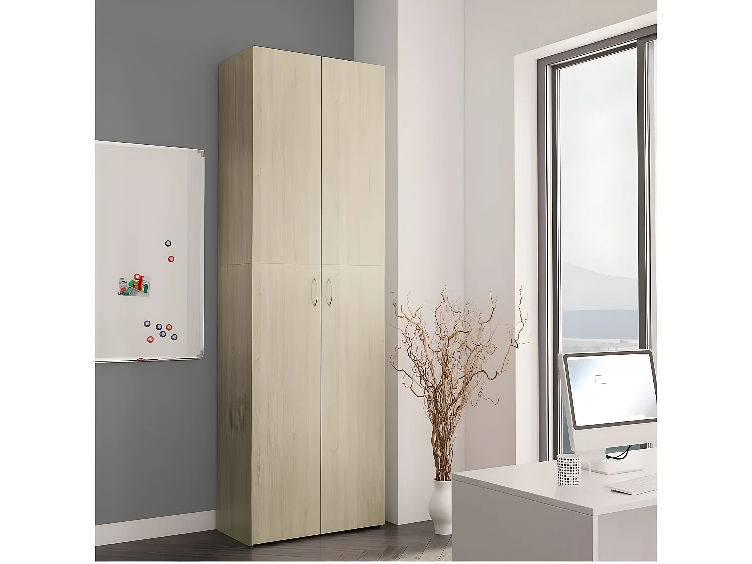 Armoire de bureau 2 portes chêne clair Ousti