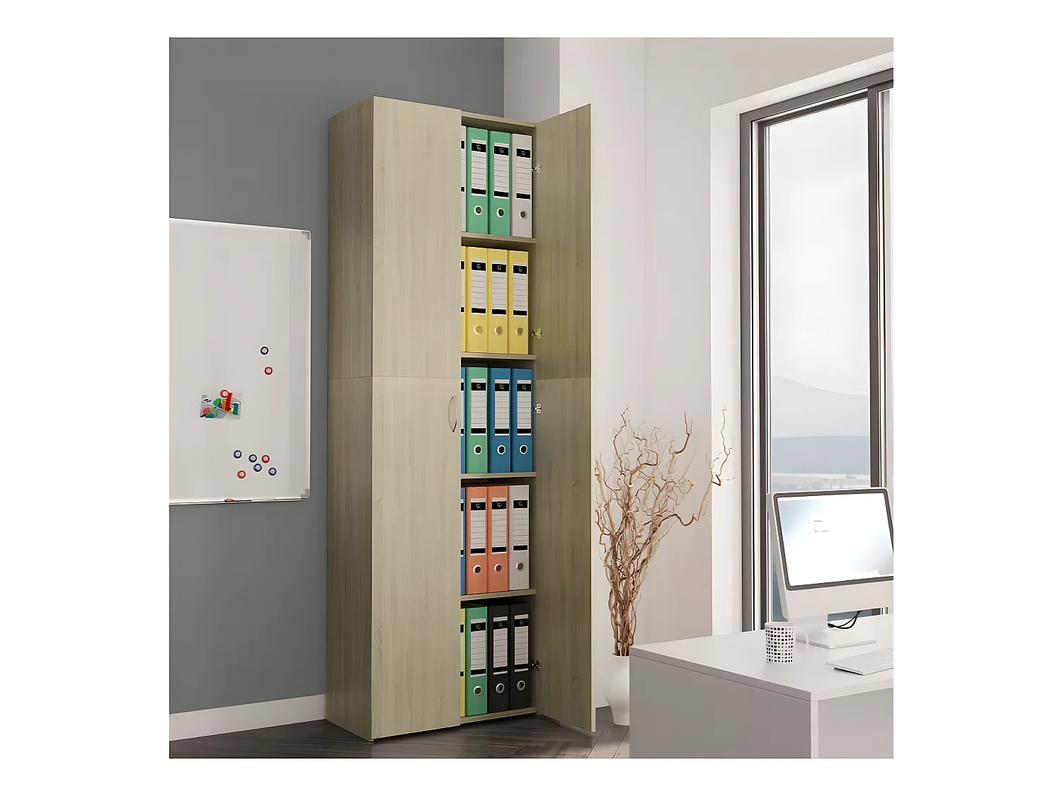 Armoire de bureau 2 portes chêne clair Ousti